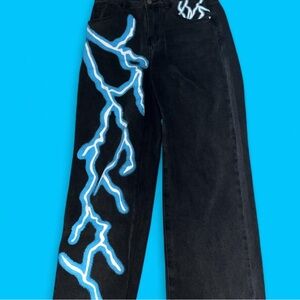 Size Large Black and Blue Lightning Women Jeans